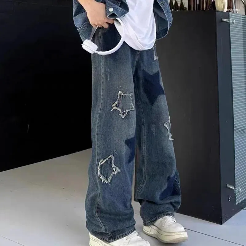 Kvinnors jeans mode y 2k stjärna rak bred ben ungdomlig kvinna kläder vinter hip hop yk2 denim baggy byxor kvinnliga män gotiska byxor