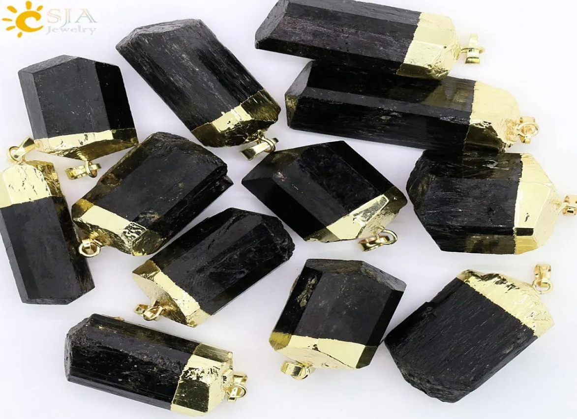 CSJA 1Pc Natural Black Tourmaline Ore Gems Raw Surface Stone Healing Reiki Bead Pendant Nunatak Energy Chakra Pendants for Men W1257407