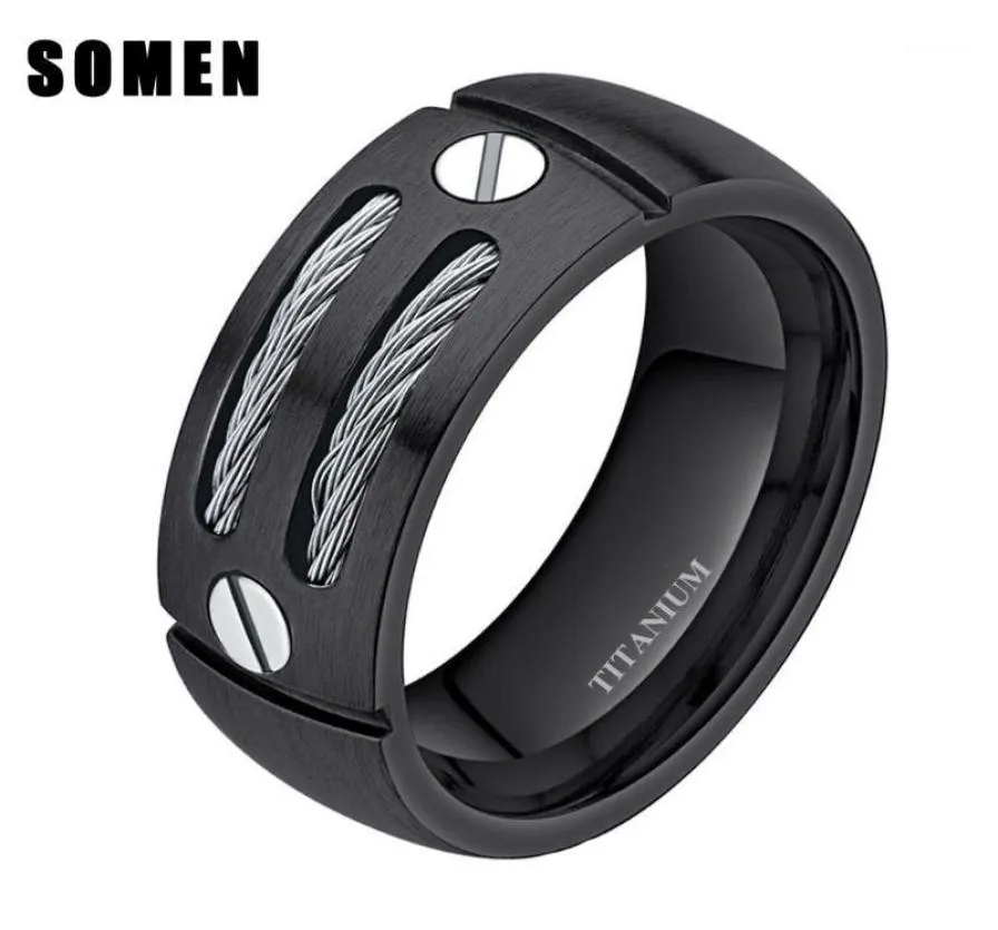 Wedding Rings 8mm Men039s Black Cable Screw Inlay Titanium Ring Cool Band Punk Rock Male Jewelry Bague Homme Anel Masculino14244179