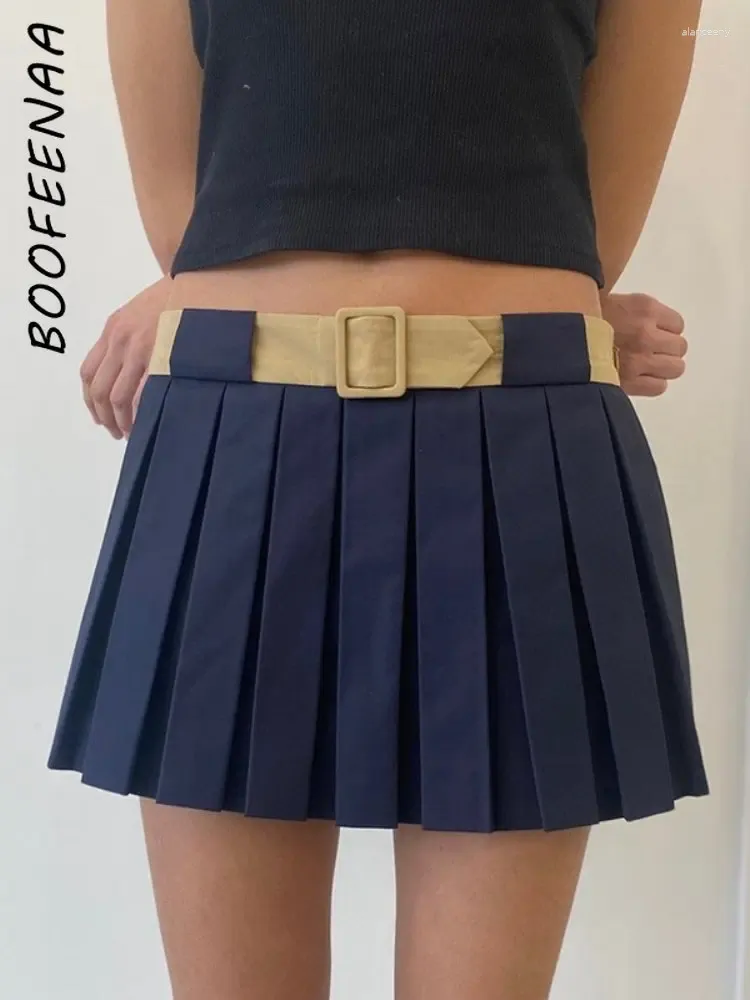 Skirts BOOFEENAA Y2k Sexy Pleated Skirt With Shorts Underneath Streetwear Harajuku Pretty High Waist Mini For Women C92-DI24