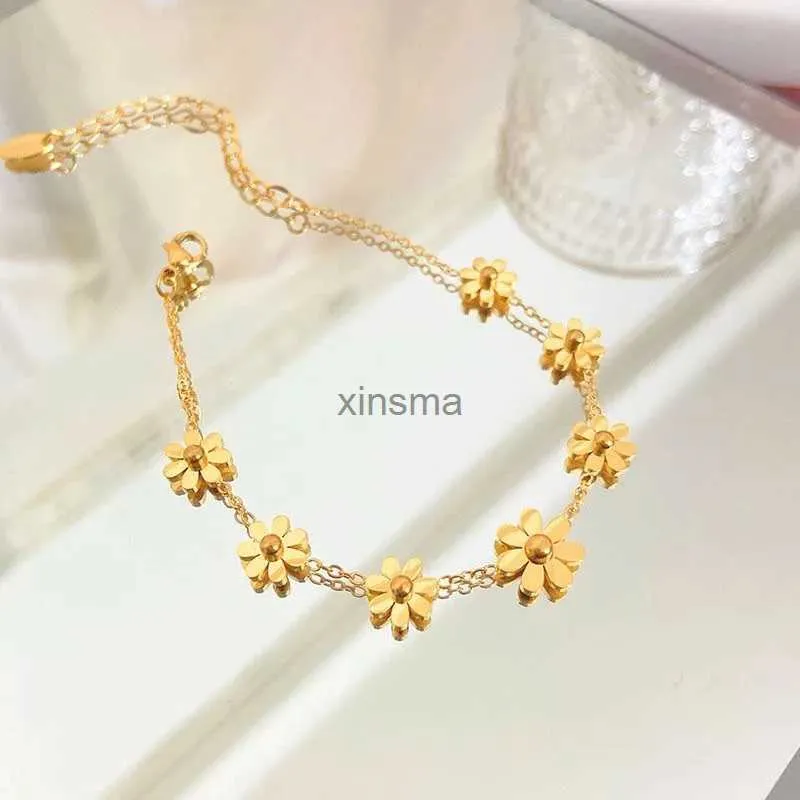 Anklets 2023 Fashion 18K الذهب المطلي بالفولاذ المقاوم للصدأ Daisy Flower Beach Barefoot Sandal Foot Jewelry for Women Girl YQ240208