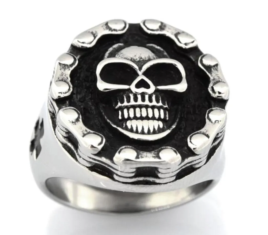 FANSSTEEL STAINLESS STEEL mens or womens JEWELRY motor cycle chain gothic skull biker ring GIFT 13W9993945809163008