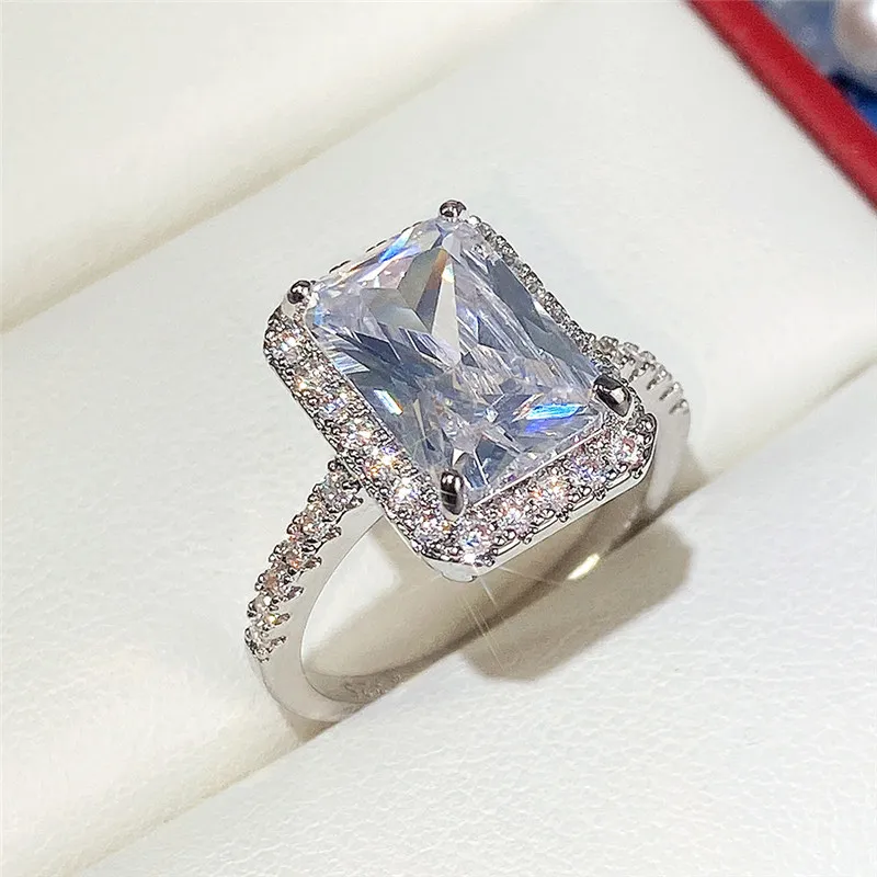 Engagement Wedding Rings Emerald cut Imitate Diamond Promise Ring Lovers Gifts Silver Moissanite Ring For Women Bridal Party Jewelry