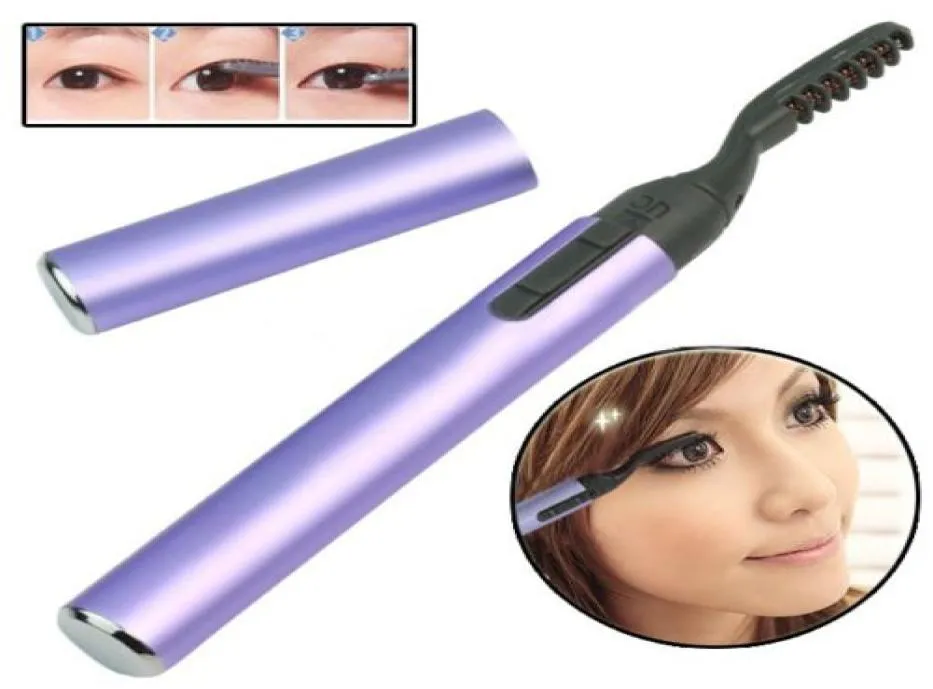 Purple Portable Pen Style Electric uppvärmda sminkögonfransar långvariga ögonfrans curler 67pl3154110