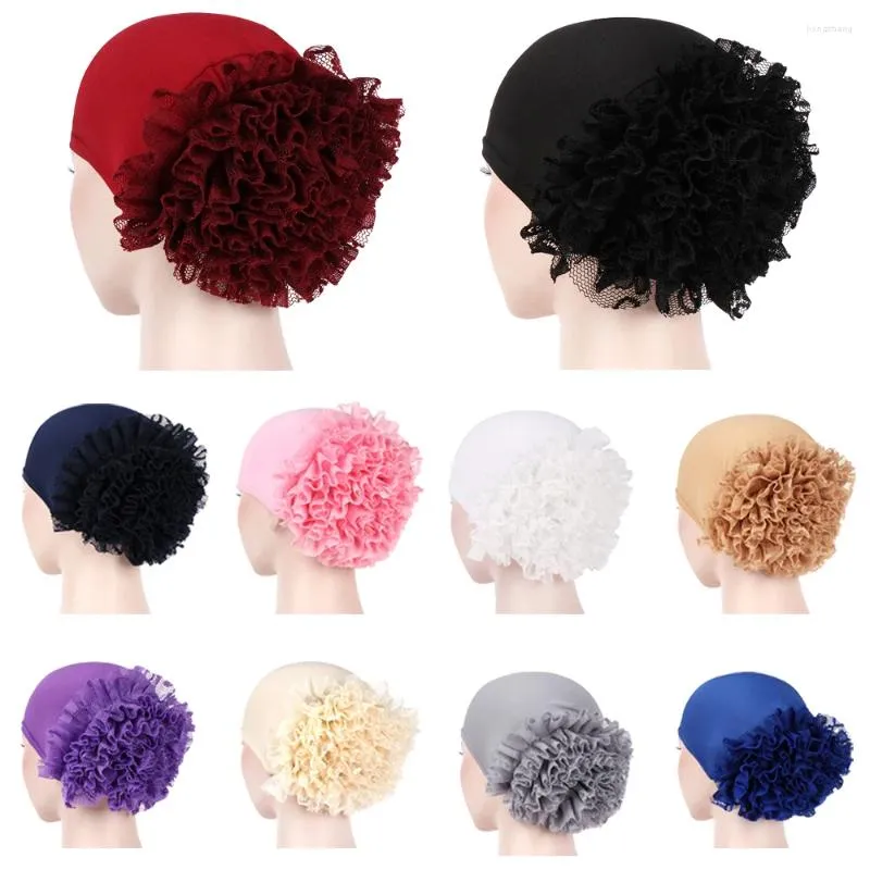 Abbigliamento etnico Fiore Turbante Donne musulmane Hijab Stretch Chemio Cap Cofano sotto la sciarpa Cappello interno Perdita di capelli Copricapo Wrap Femme