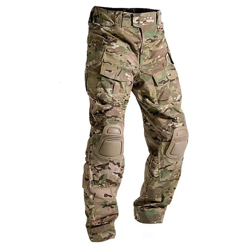 Multicam Camouflage Militär Tactical Pants Army Wear-resistent vandringsbyxa paintball stridsbyxa med knäskydd som jaktkläder 240202