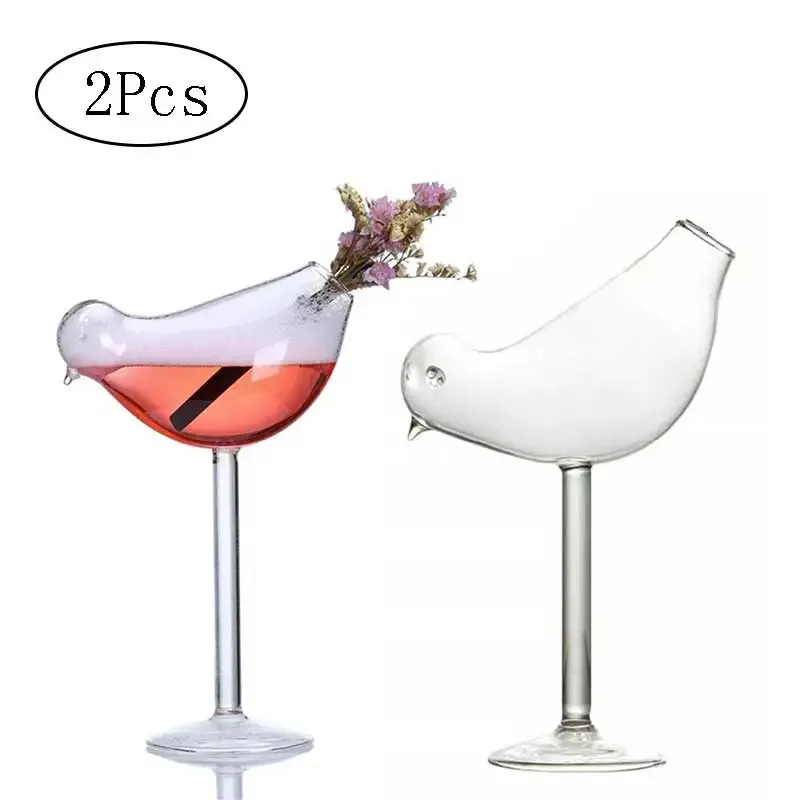 2pcsset Kuş Şampanya Cam Yaratıcı Moleküler Füme Kokteyl Goblet Glasses Parti Bar İçme Kupası Şarap Meyve Sağı 150ml 240127