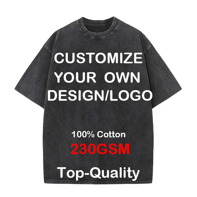 Custom Your Hip Hop Streetwear Men 100% Cotton T-shirts Oversized Washed Top Tee Unisex Summer Retro Brand Personalized 240202