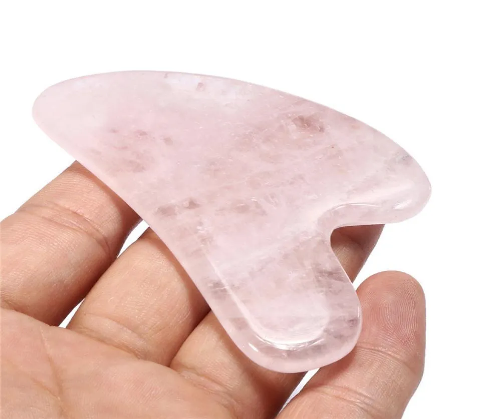 Natural Rose Quartz Gua Sha Board Pink Jade Stone Body Facial Eye Scraping Plate Acupuncture Massage Relaxation Health Care C181225804526