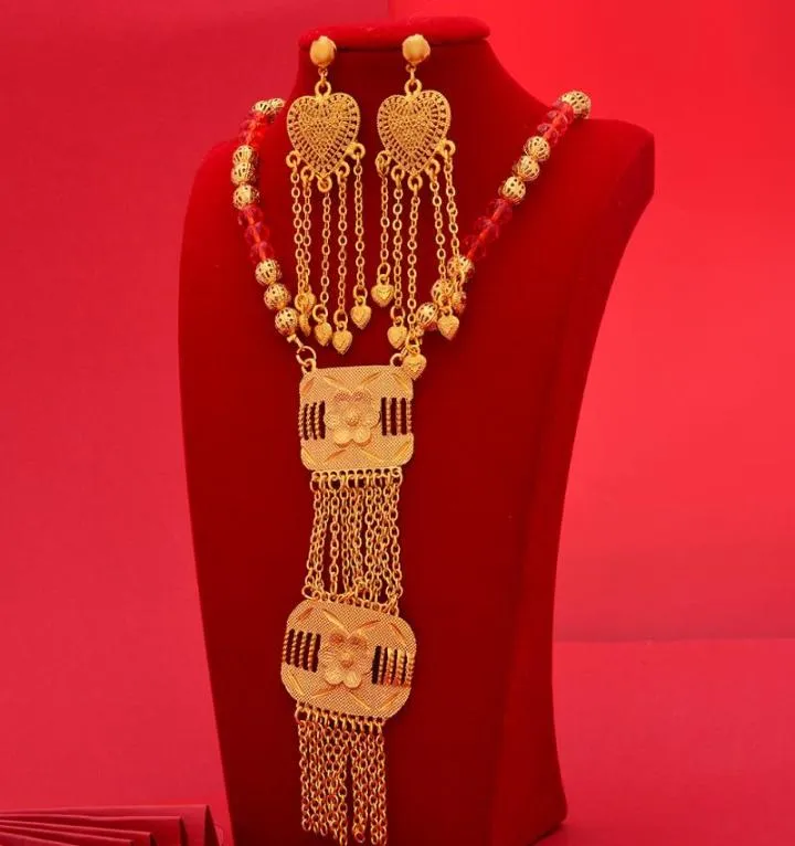 Boucles d'oreilles collier plaqué or 24 carats de luxe Dubai ensembles de bijoux cadeaux de mariage africain ensemble de bijoux de mariée pour les femmes 8326341