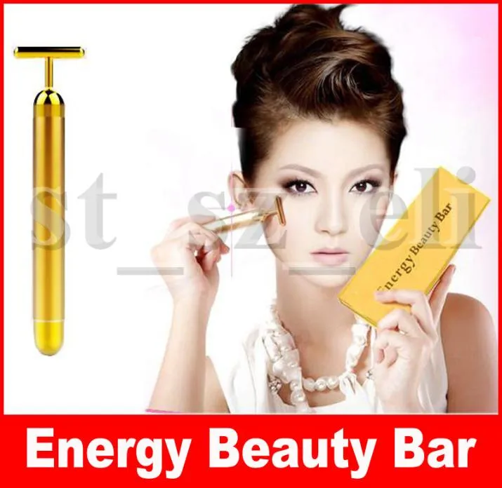 Beauty Bar Energy Beauty Bar 24K Gold Pulse Firming Massager Ansikt Roller Massage Ansiktskroppsmassage Relaxation med lådor9751561