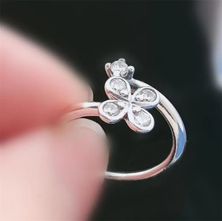 2019 New Winter 100 925 Sterling Silver European Jewelry Fourpetal Flowers ed Ring Fashion Charm Ring69447044913772