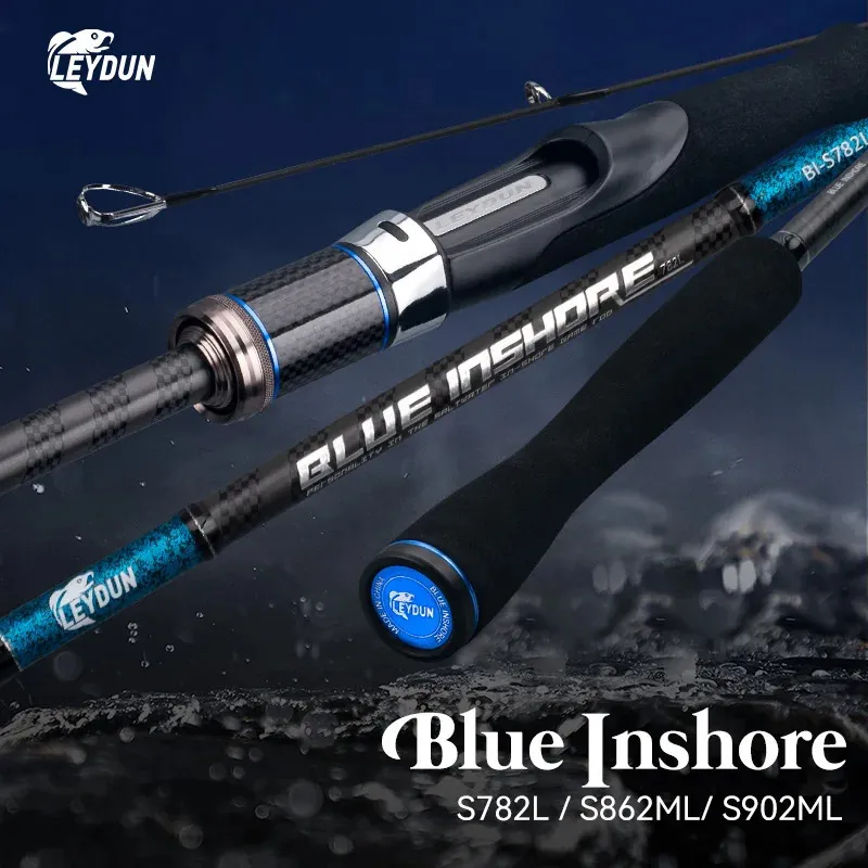 LEYDUN BLUE INSHORE Fishing Rods Inshore Breakwater Bass Rod S782L S862ML S902ML Saltwater light Fast 2 Section Spinning Rods 240125