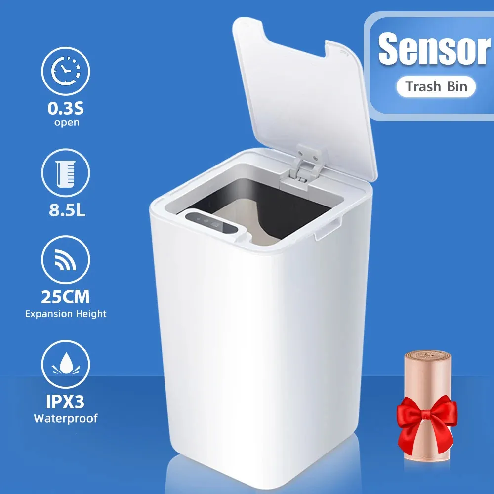 SDARISB SMART SENSOR TRASH CAN AUTOMATISKA KARNING VIT SOBGA BIN FÖR KAKTOR BAKTOK Vattentät 8.5-12L Elektriskt avfall BIN 240123