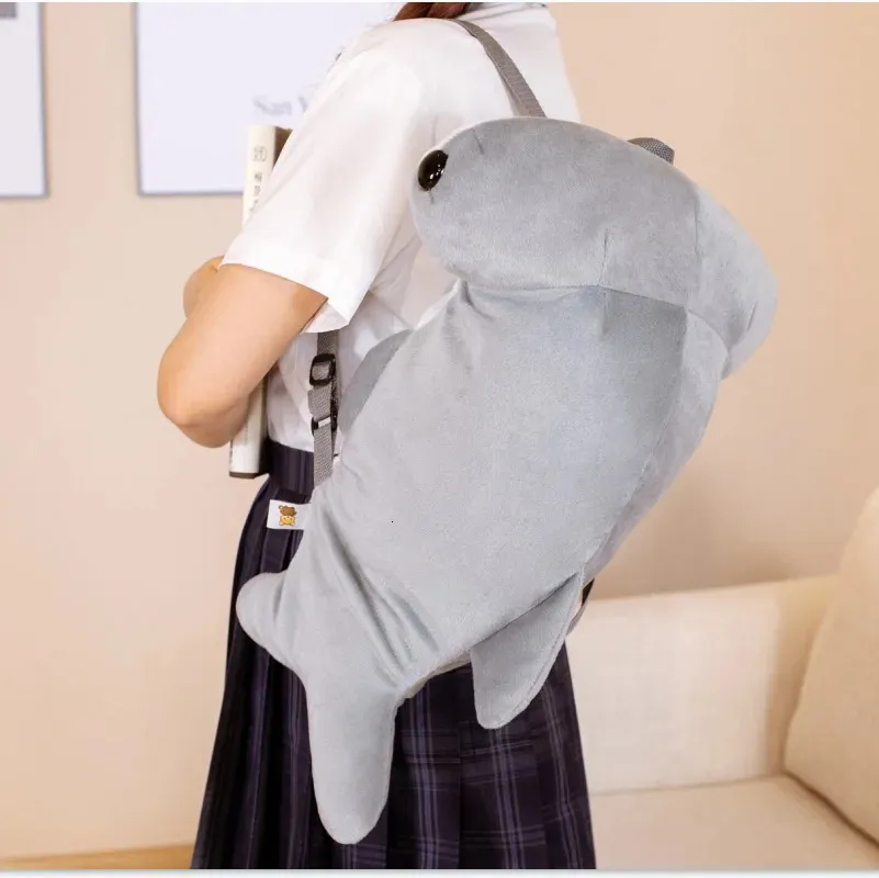 55cm Cute Hammerhead Shark Plush Backpack Toys Simulation Shark Toys Stuffed Soft Student Backpack for Children Kids Gift 240201