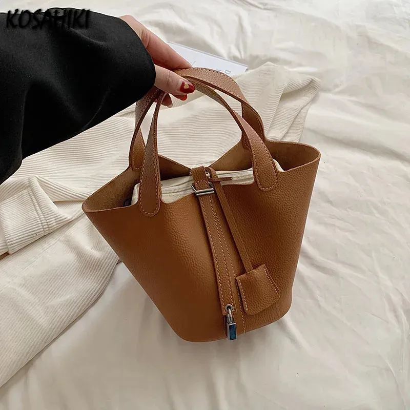 Bolsos de mano japoneses Y2k estéticos sólidos y dulces para mujer, bolso de hombro sencillo a la moda, bolsos elegantes con asa superior para oficina 2024 240127