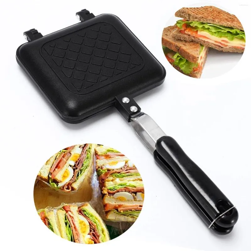 Padelle Panino Maker Lega di alluminio a doppia faccia Padella antiaderente Flip Grill Facile da pulire per colazione Pancake Toast Omelette