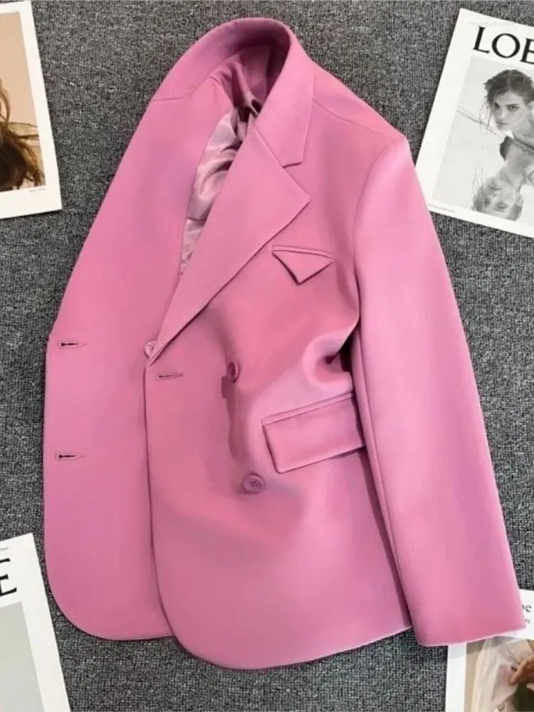 Women's Suits RDMQ 2024 Fuchsia Blazers Women Jackets Spring Summer Office Ladies Elegant Coats Casual Double Breasted Outerwear