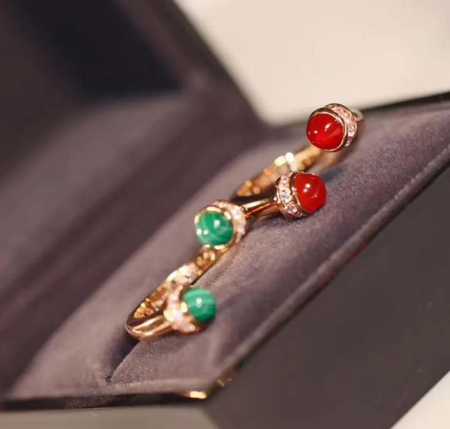 Luksusowa wysokiej jakości pierścień punk opend z malachite i czerwony agat dla kobiet prezent biżuterii ślubnej PS88054261148