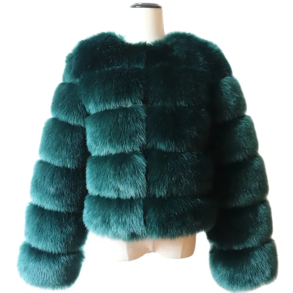 Hjqjljls Faux Fur Płaszcz z długim rękawem Faux Furt Mash Mash