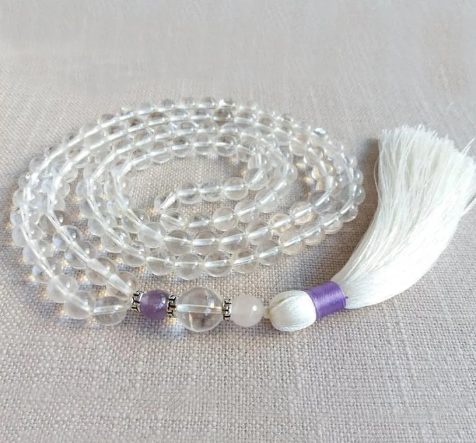 8mm Clear Quartz 108 Mala Boncuklar Budist Meditasyon Kolye Dua Boncukları Japa Mala Tassel Kolye İyileştirici Takı Hediyesi8373477