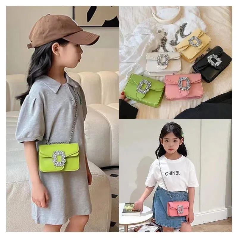 Fashion Solid Color Girls Shoulder Bag PU Handbag Childrens Small Square Messenger Chain Crossbody Bags For Kids Coin Purse 240131