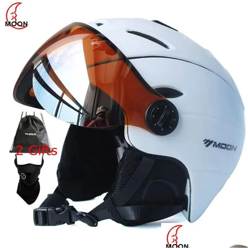 Equipaggiamento protettivo Moon Casco da sci professionale Halfered Integralmente stampato Sport Uomo Donna Sci da neve Caschi da snowboard con occhiali Vis Otu8M