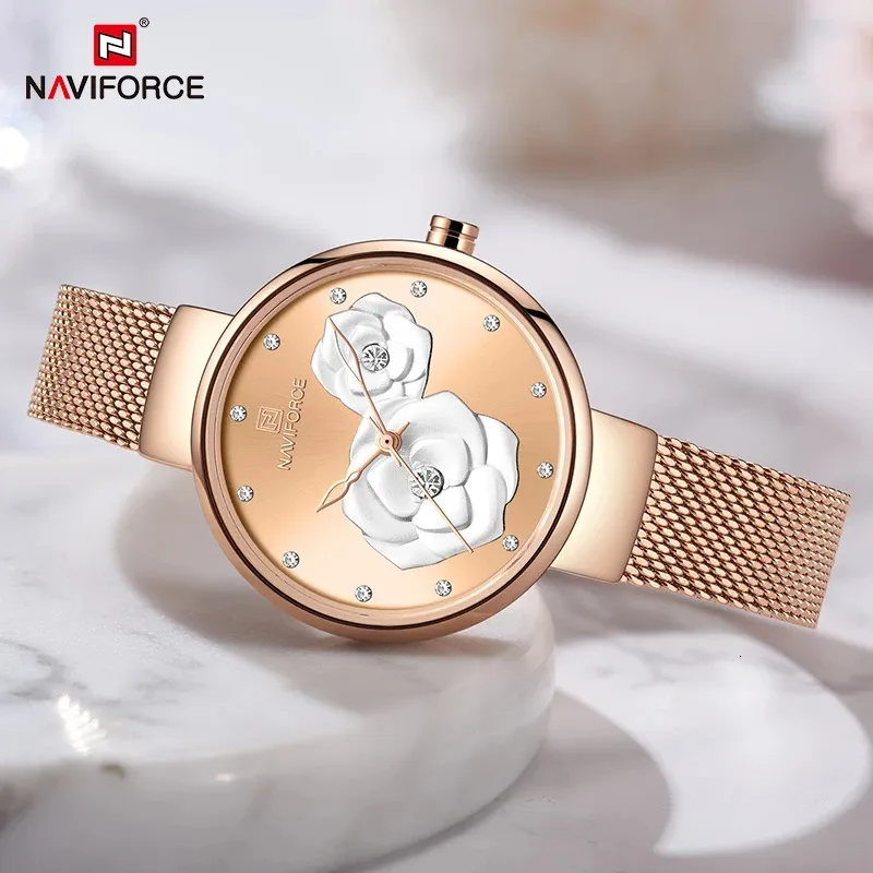 Naviforce Rose Gold Women's Luxury Wrist Watch Quartz Steel Band Waterproof OriginalCloof Elegant Watch Famale Relogio Feminino 240131