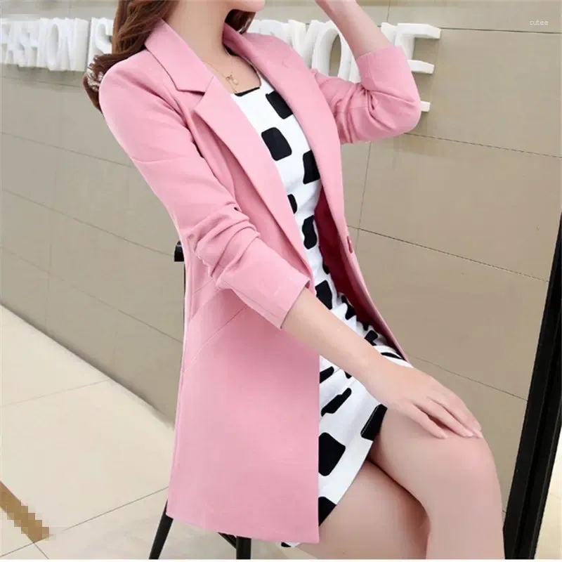 Women's Suits Women Spring Autumn Korean Small Suit Commute Fashion Look Thinner Button Splicing Versatile Long Sleeved Mid Length Coat