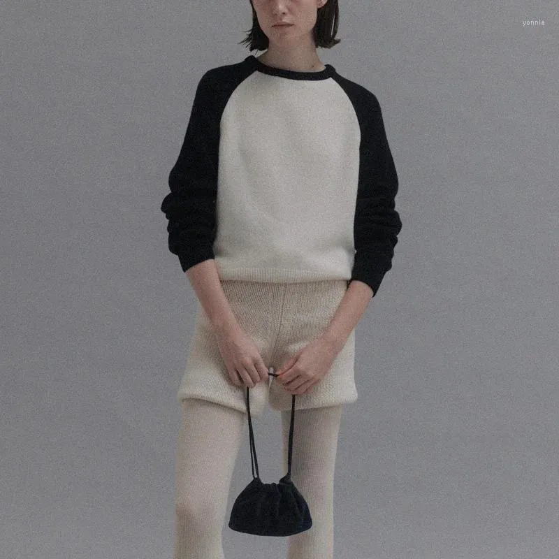 Женские свитера 2024, осенне-зимний повседневный пуловер с круглым вырезом, шерстяной смешанный цветной блок, женский свитер с длинным рукавом