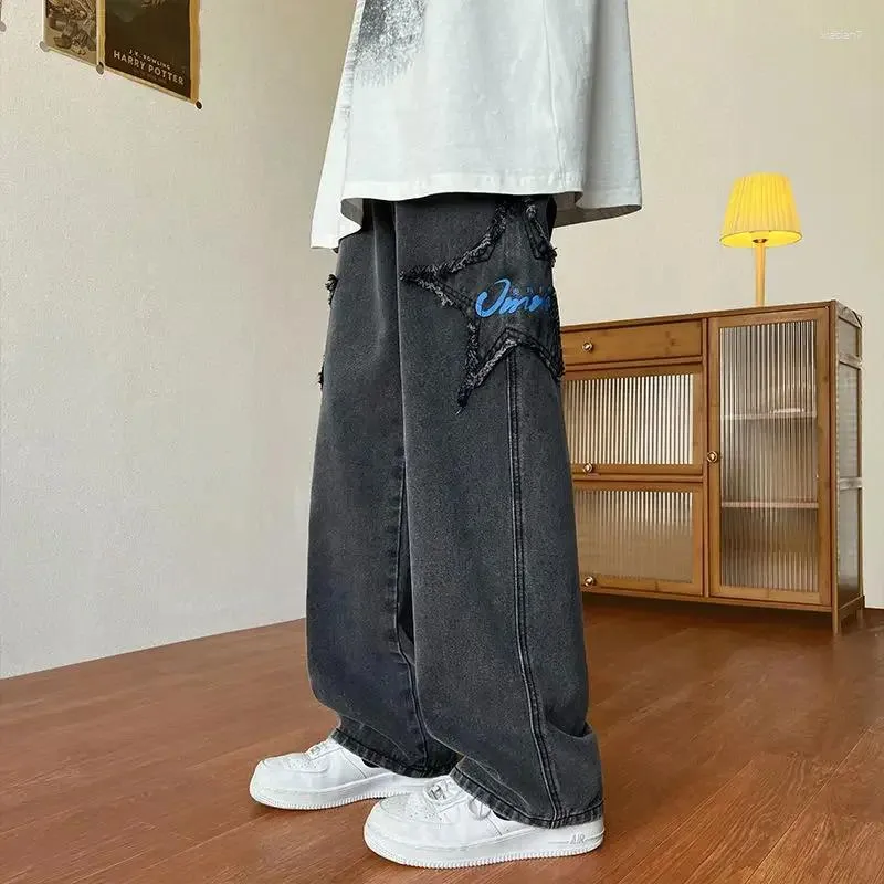 Мужские джинсы Брюки Графический Панк Человек Ковбойские брюки Звезда Прямые корейский стиль Оригинальный ретро Дизайнер Лето в эстетическом стиле Xs