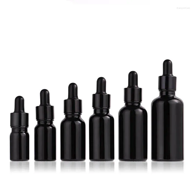 Bouteilles de stockage 10X flacon compte-gouttes en verre noir givré huiles essentielles 5ml à 100ML goutteur mat Portable rechargeable voyage