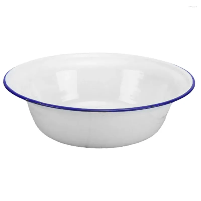 식기 세트 에나멜 그릇 빈티지 에나멜웨어 유역 블루 림 22cm 라운드 샐러드 중국 스타일 수프 그릇을 제공합니다. 국수 믹싱