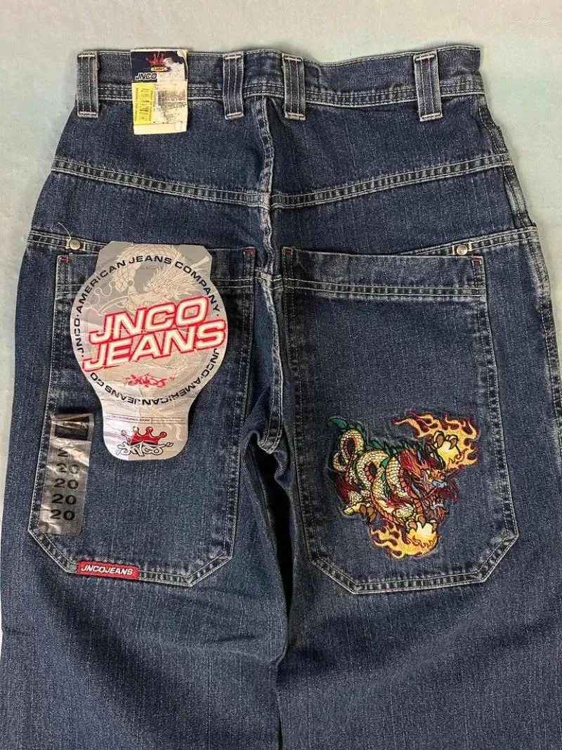 Mäns jeans American Jnco mönster broderade män kvinnor y2k street hip hop mode rak moppande bredben byxor unisex