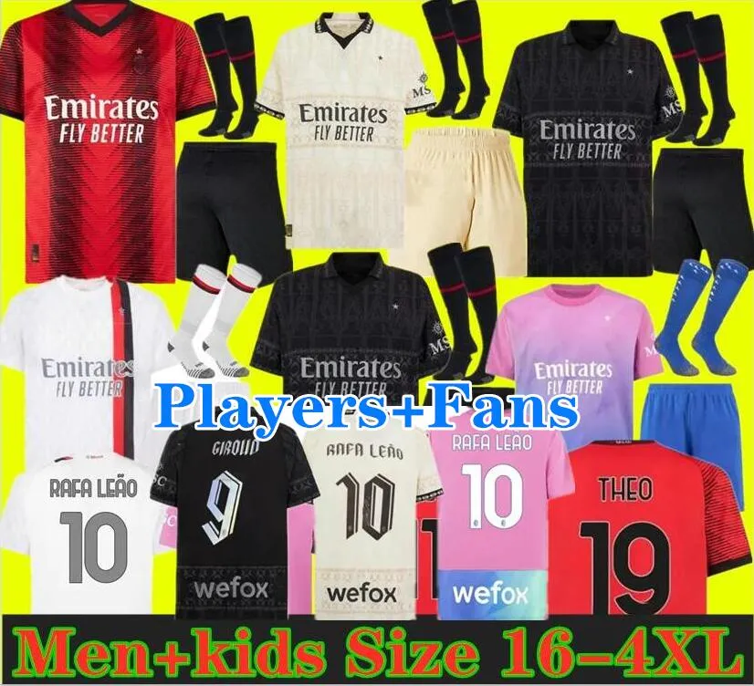 Ibrahimovic Koche 23-24 네 번째 키트 AC S Giroud R.Leao Bennacer Theo Romagnoli Florenzi Tonali Rebic 2023 2024 축구 셔츠 Maillot Adult Kids Kit 112 Benner Hirt