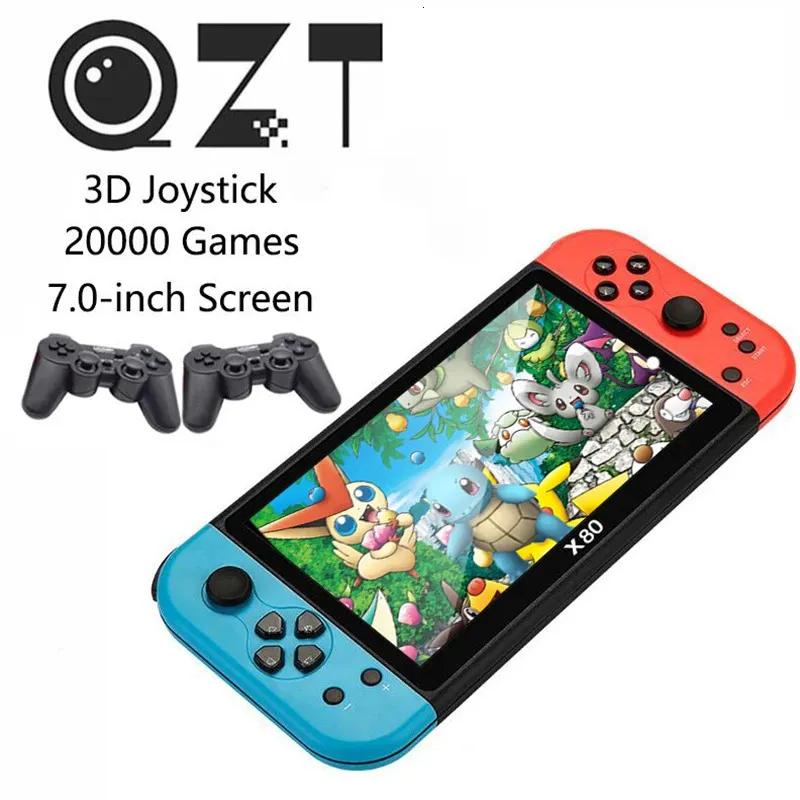 Qzt x80 retro game console 7.0 Polegada tela portátil duplo rocker handheld game console embutido 20000 jogos clássicos presente 240124