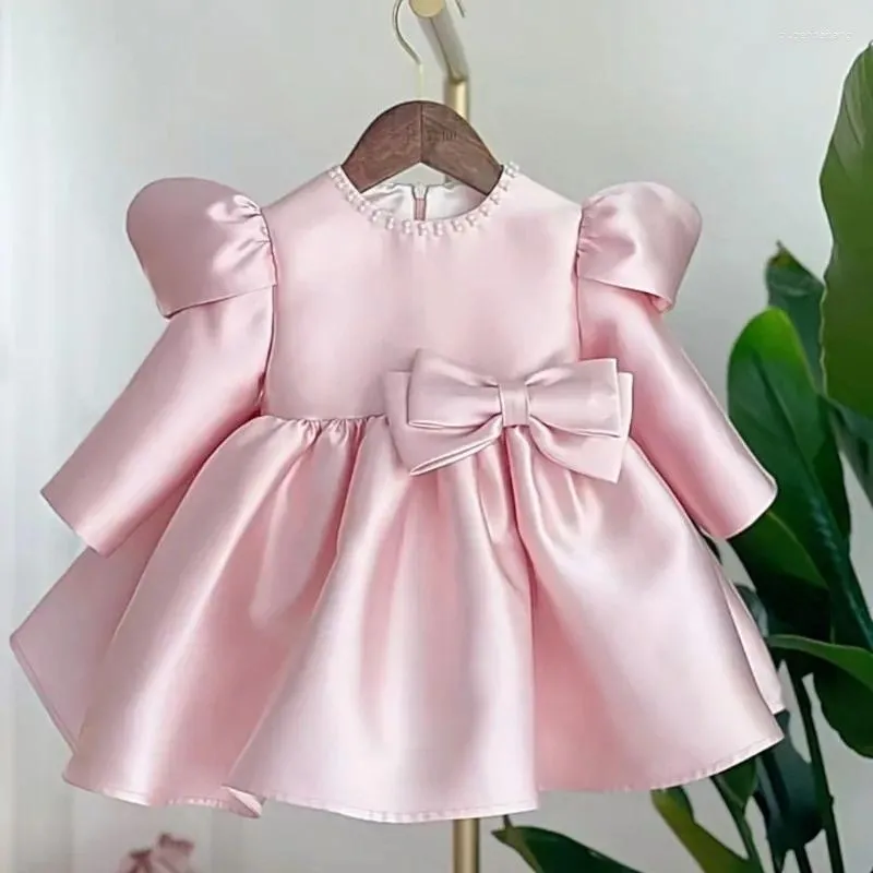 Girl Dresses Girls Spring Autumn Fashion One Piece Dress Loose Soft Bow Pink Sweet Lovley Outdoor Party