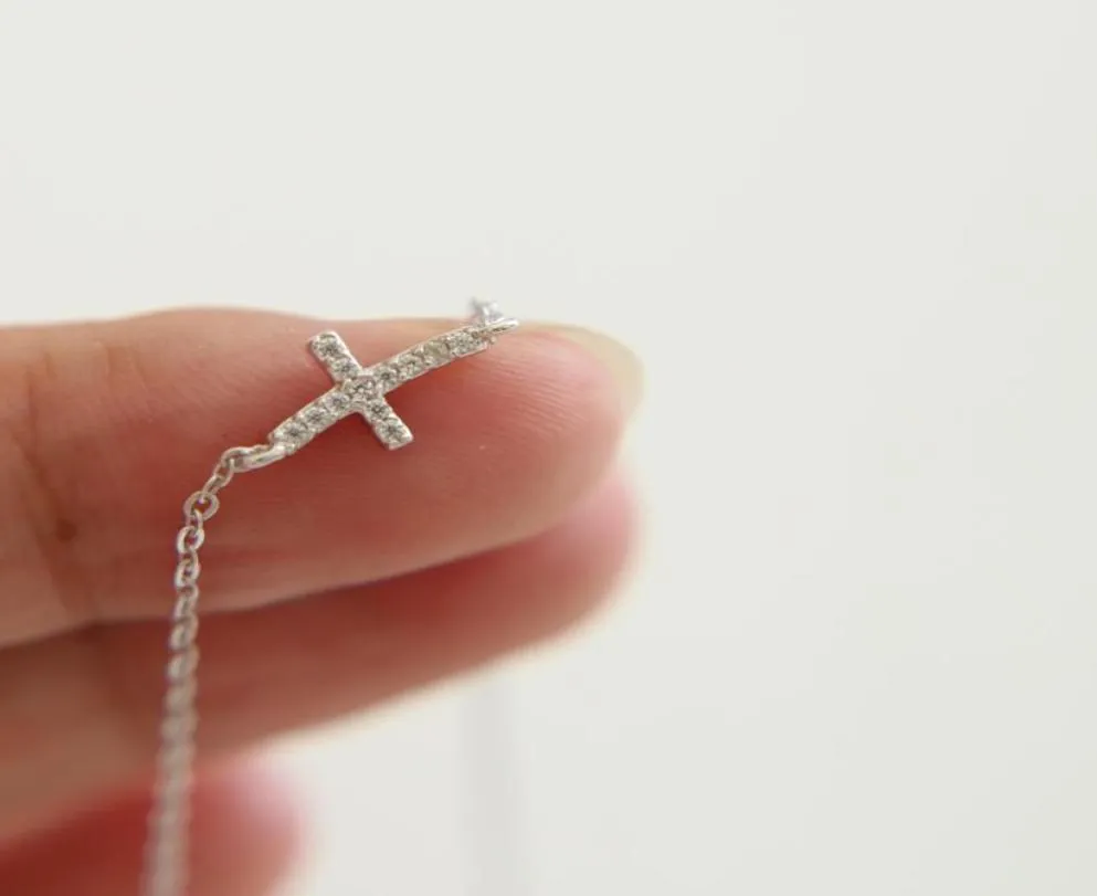 Dainty Delicate Tiny Pave CZ Charm Connector Thin Italyチェーンサイドウェイシルバーネックレスプロモーションガールギフトチェーン8837883