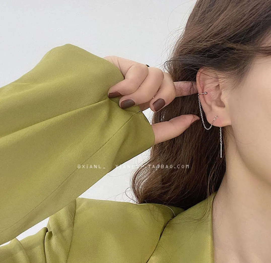 Htbeat long TASSEL EAR line hook ear bone clip integrated Tremella ring femininity Earrings New Fashion in 20202378359
