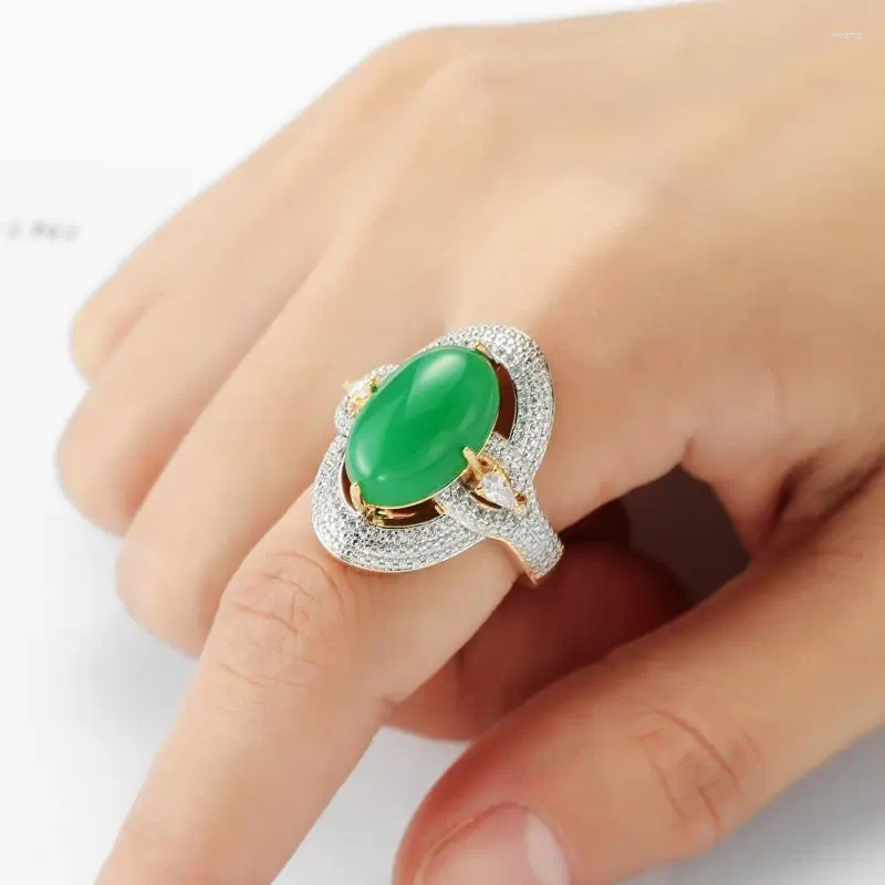 Klusterringar hoyon 18k gul guldfärg för kvinnors separation set smaragd jasper chalcedony mikro ring 1 verklig och