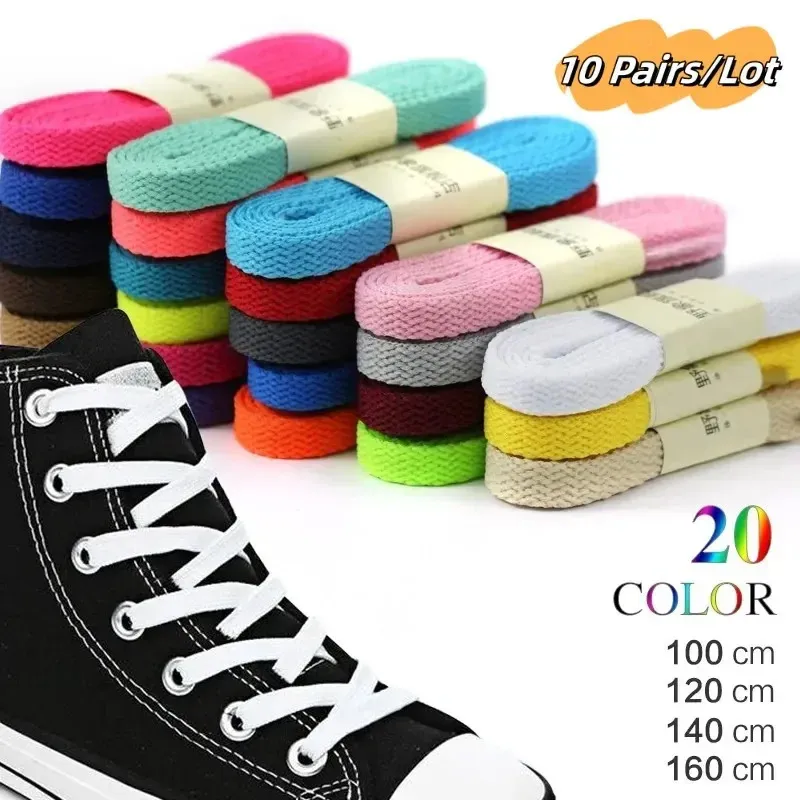 10 parstickade klassiska snören för sneakers Solid Flat Shoe Lace Casual Sport Shoelaces Vuxna barn 100120140160 cm 240130