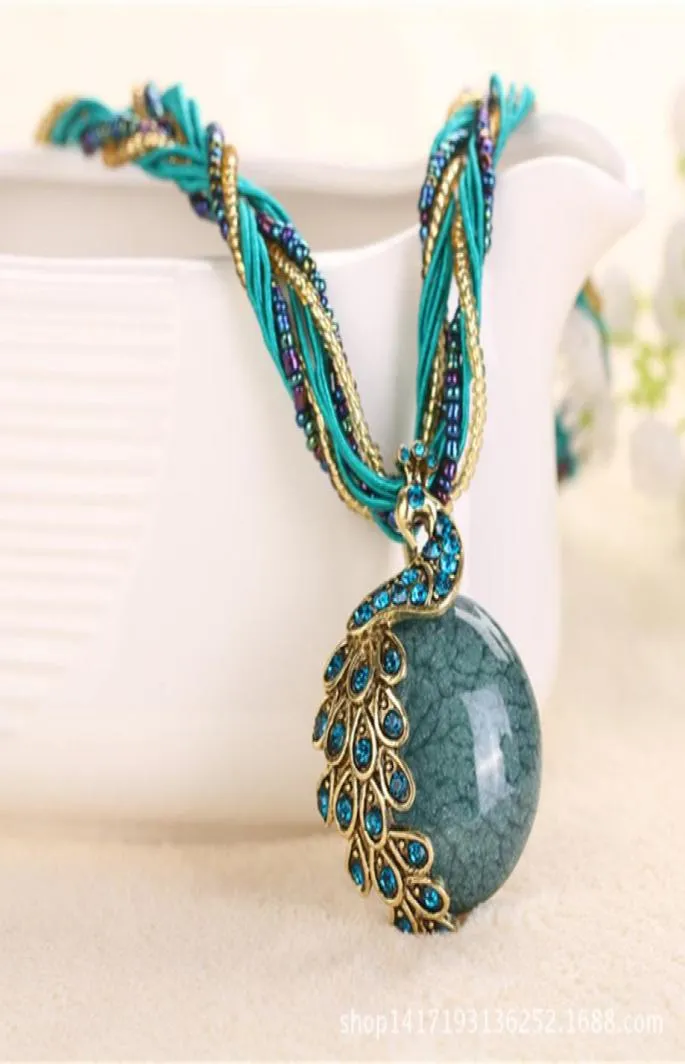 Tomtosh 2020 New Peacock decoration rough necklace short clavicle female chain gem stone pendant necklace style summer jewelry7868701