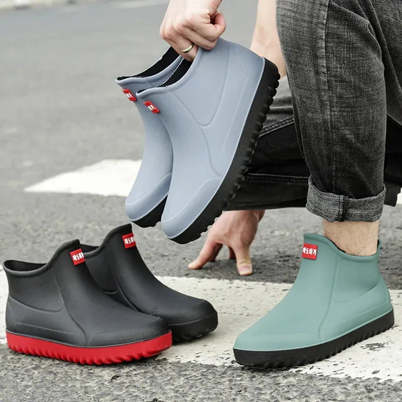 Mens Rain Boots Fishing Shoes Waterproof Men Ankle Boots Non-Slip Kitchen Work Shoes Rubber Water Boots Outdoors Rainboots 240125