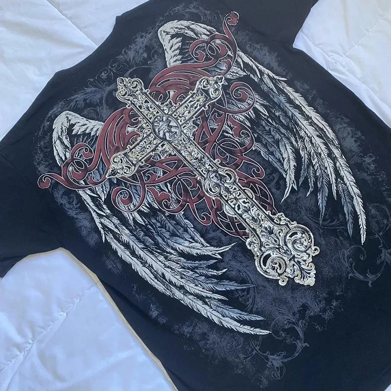 トップス Y2K/Grunge/DIG YOUR OWN GRAVE Raw State Cross Wing Grunge Cyber Y2K Style T-shirt - Etsy