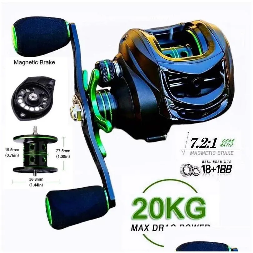 Baitcasting Reels Fishing Reel 72 1 Gear Ratio Max Drag 20Kg With Aluminum Spool For Lure Freshwater Pesca 240119 Drop Delivery Spor Dha62