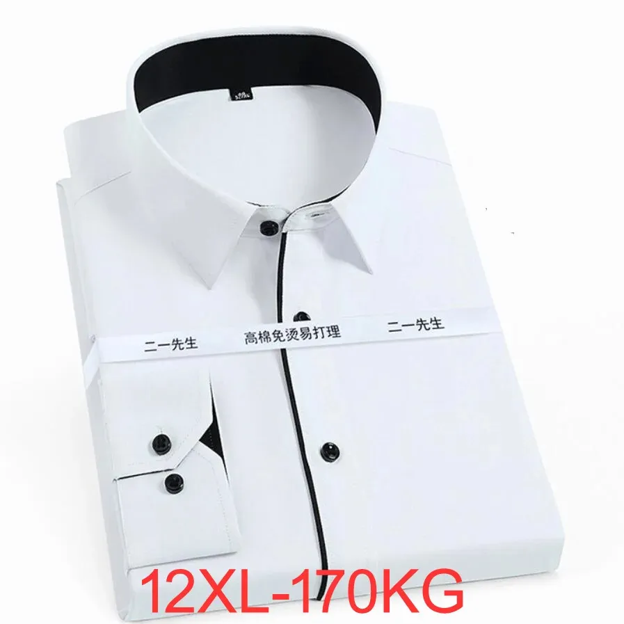 Осень-весна мужская офисная рубашка хлопок плюс размер 10XL 12XL 9XL официальные рубашки с длинным рукавом деловая большая 5XL 11XL синяя черная рубашка 240201