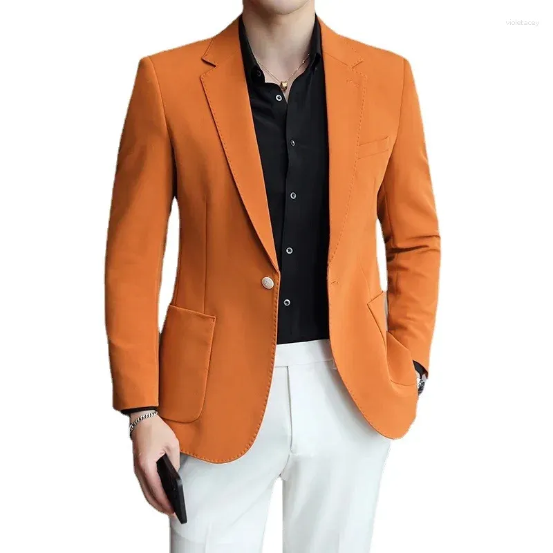 Herrdräkter 2024 ankomst vår orange blazers för män smal passar brudgum bröllop kostym jacka klassisk 5xl plus size mens casual
