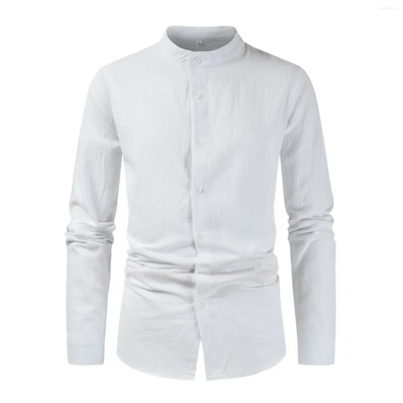 Men's Casual Shirts Solid Color White Placket Double Breasted Slim Fitting Long Sleeved Blouses Single Button Down Tee Shirt