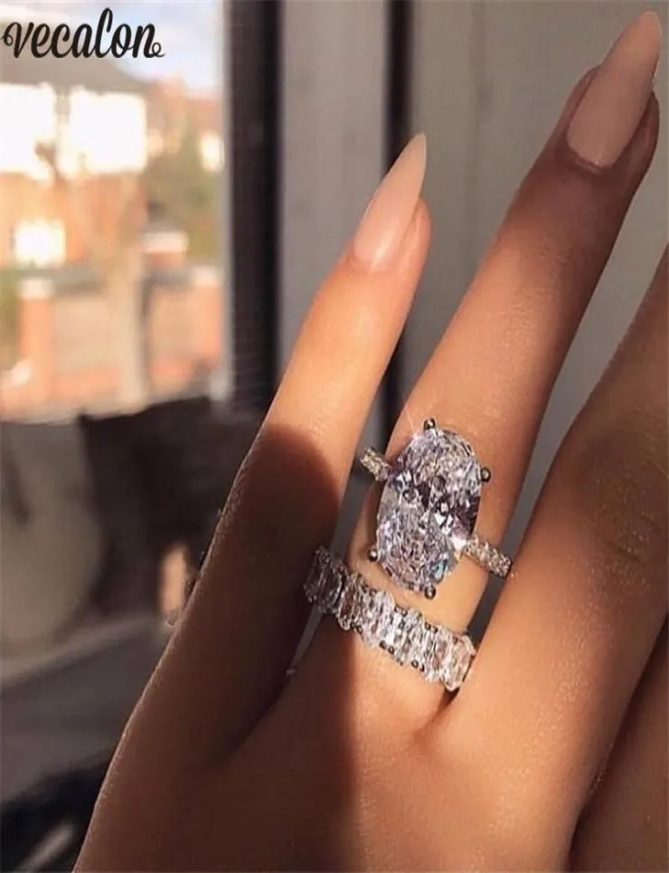 Vecalon clássico 925 conjunto de anéis de prata esterlina corte oval 3ct diamante cz noivado anéis de banda de casamento para mulheres bijuterias de noiva 1887612