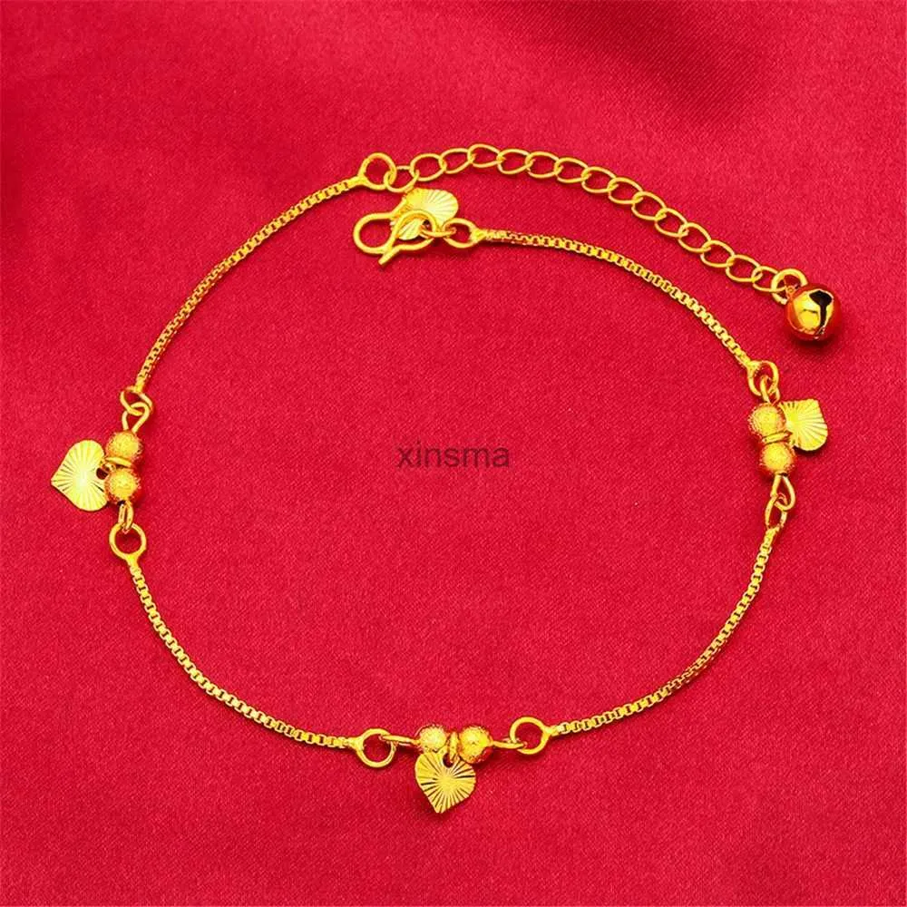 Ankiety żółte złoto kolorowe koraliki serc Tassel kostka Bransoletki dla kobiet 22+5 cm łańcuch nóg boso biżuteria na plażę Prezent YQ240208